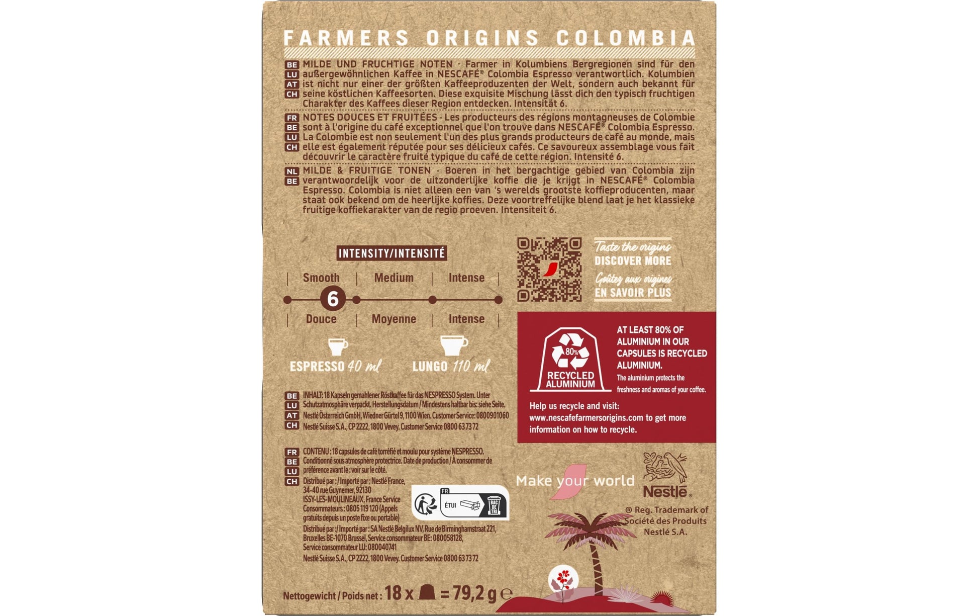 Nescafé Farmers Origins Colombia – Kapseln für Nespresso – Espresso, Intensität 6, 18 Kapseln