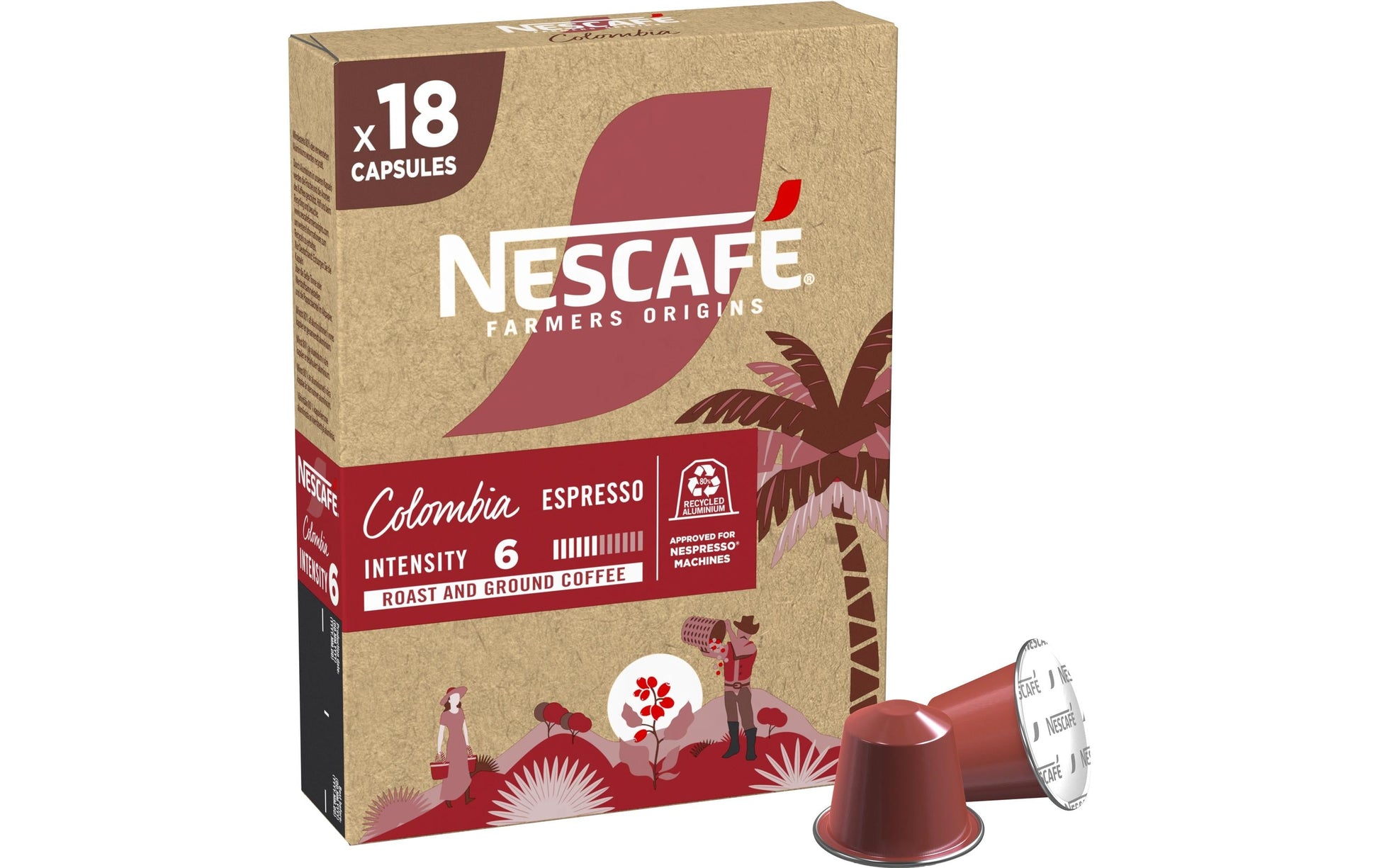 Nescafé Farmers Origins Colombia – Kapseln für Nespresso – Espresso, Intensität 6, 18 Kapseln