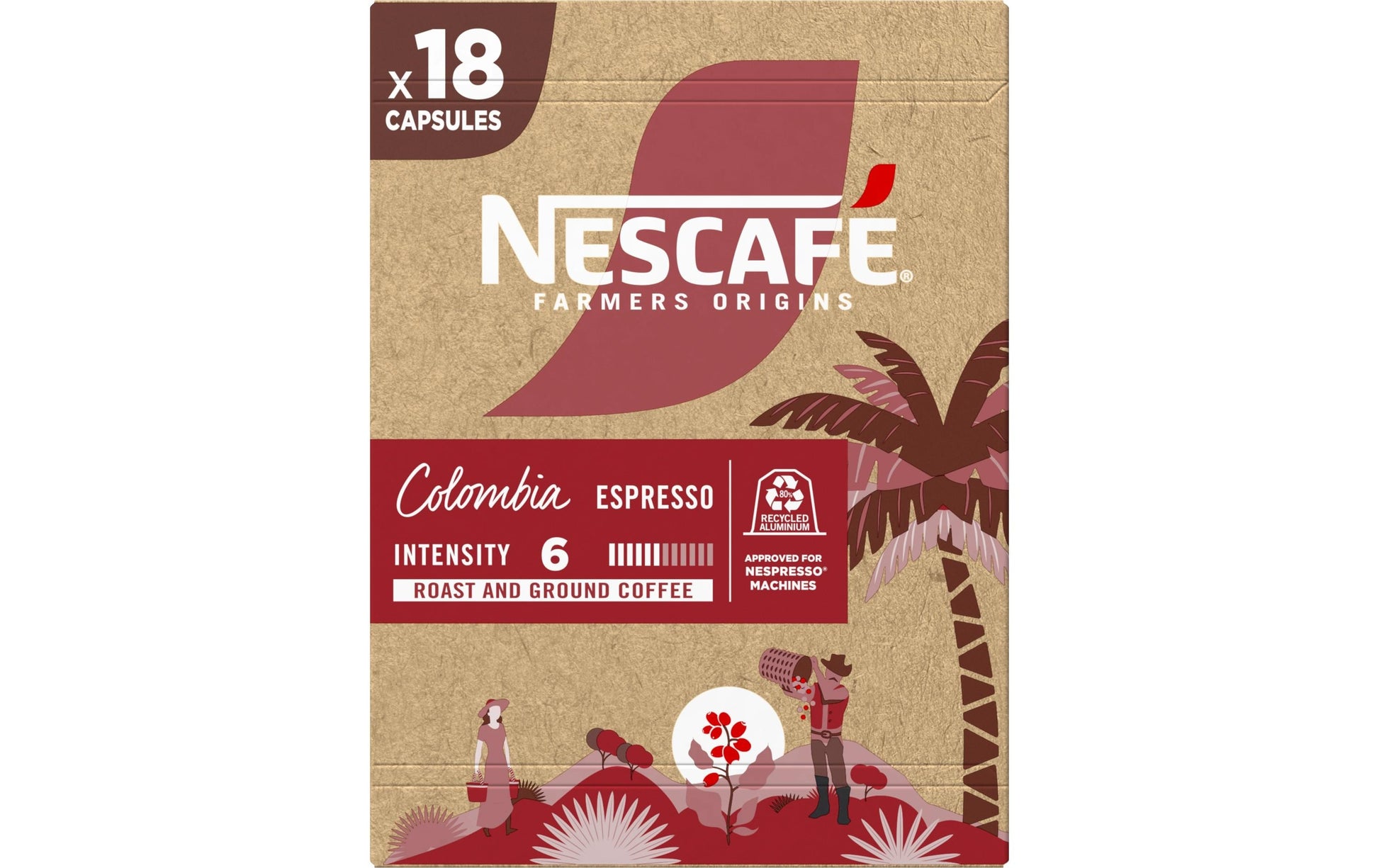 Nescafé Farmers Origins Colombia – Kapseln für Nespresso – Espresso, Intensität 6, 18 Kapseln