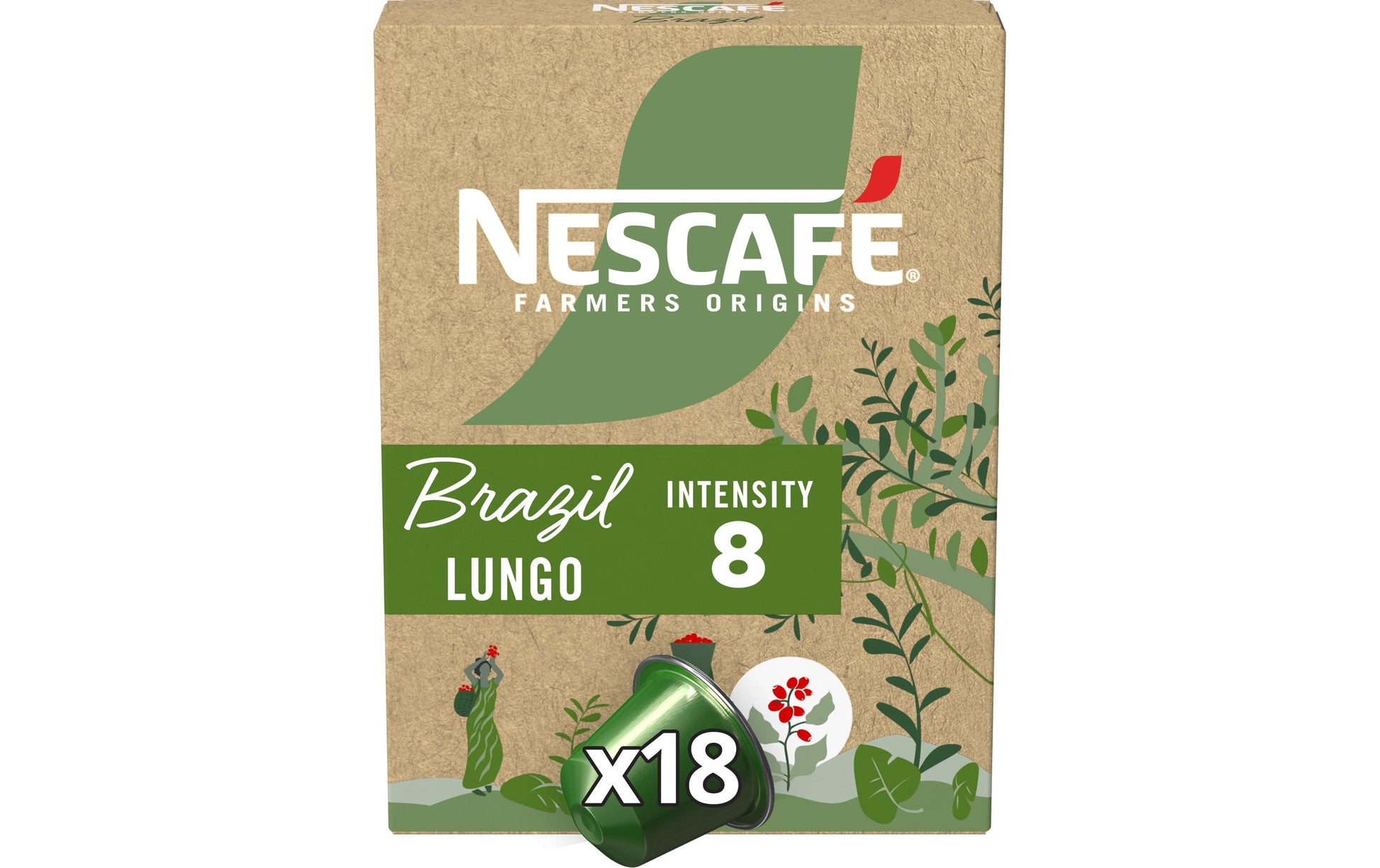 Nescafé Farmers Origins Brazil – Kapseln für Nespresso – Lungo, Intensität 8, 18 Kapseln