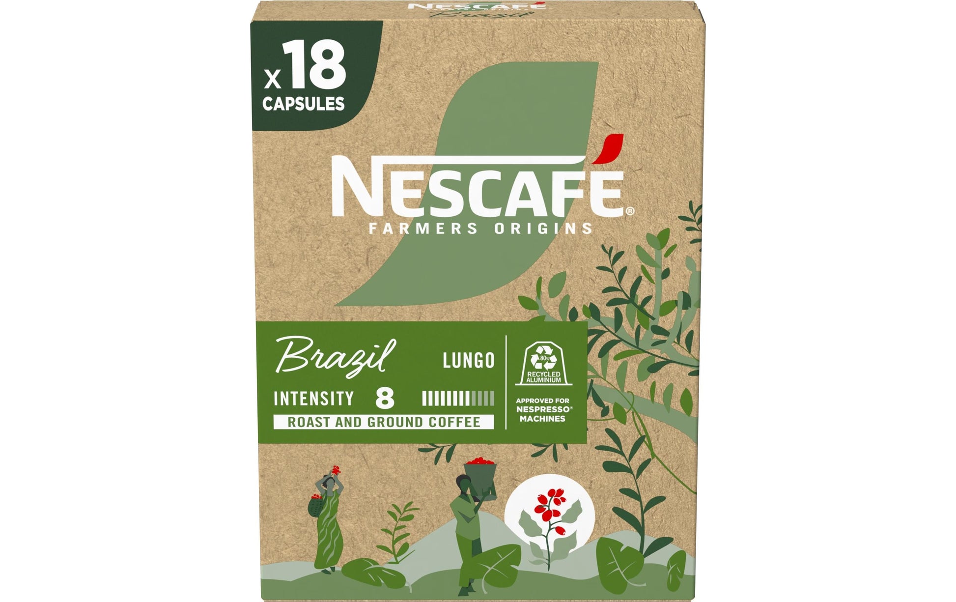 Nescafé Farmers Origins Brazil – Kapseln für Nespresso – Lungo, Intensität 8, 18 Kapseln