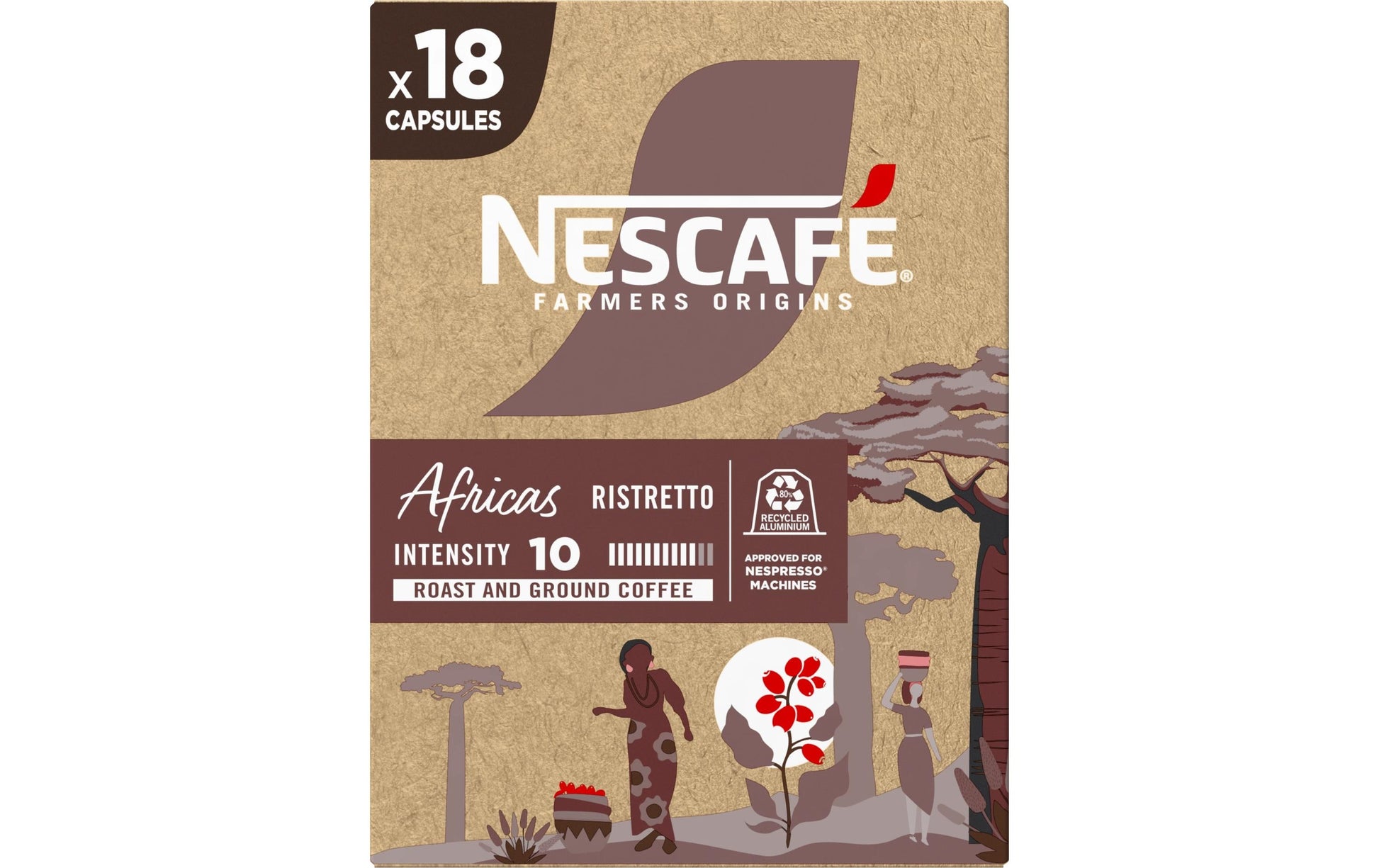 Nescafé Farmers Origins Africas – Kapseln für Nespresso – Ristretto, Intensität 10, 18 Kapseln