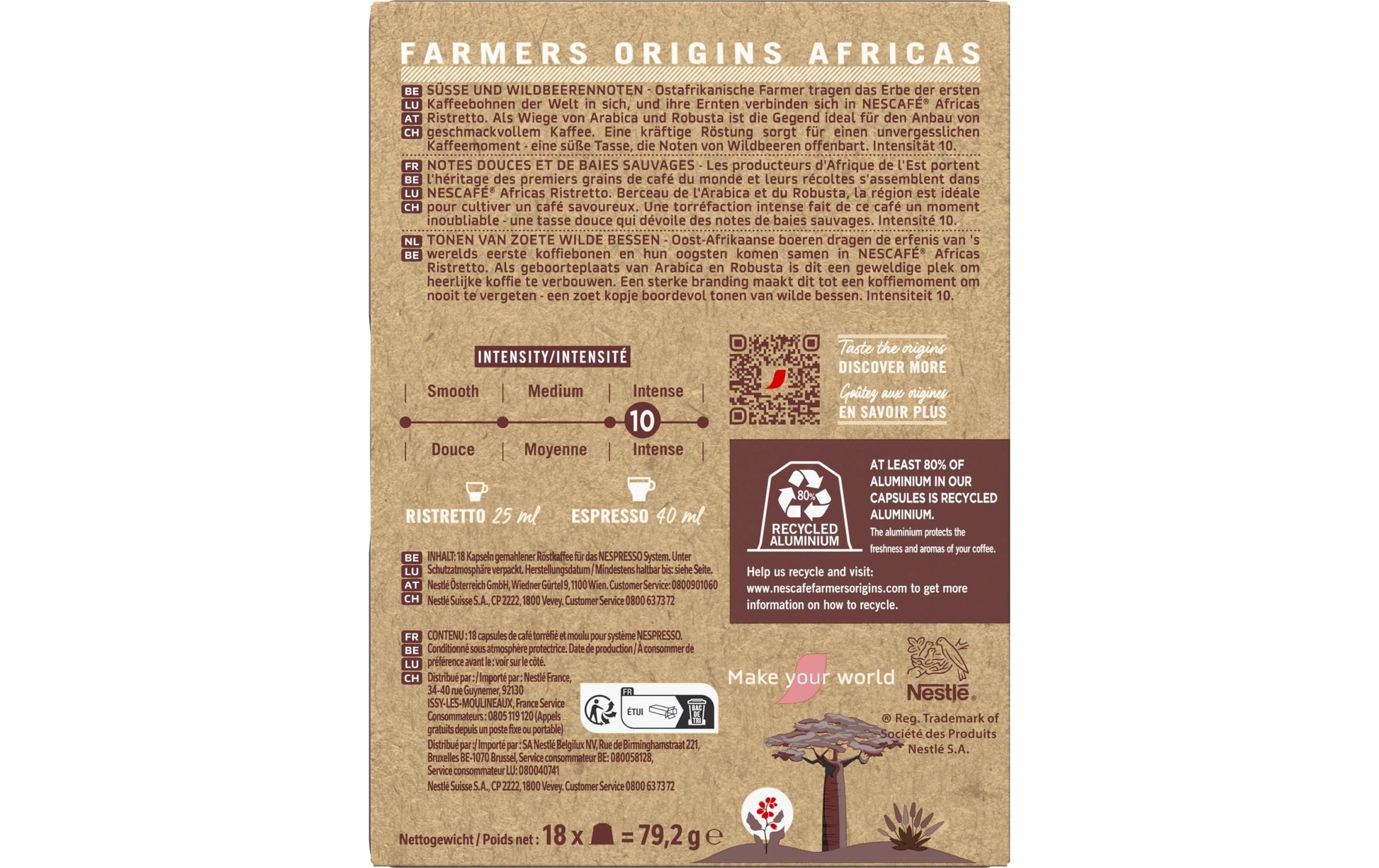 Nescafé Farmers Origins Africas – Kapseln für Nespresso – Ristretto, Intensität 10, 18 Kapseln