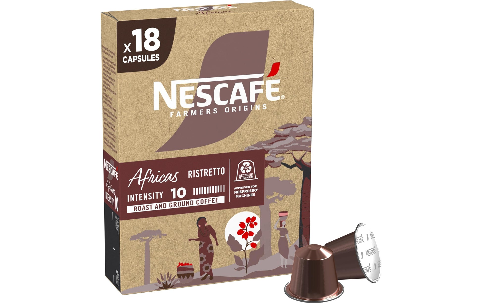 Nescafé Farmers Origins Africas – Kapseln für Nespresso – Ristretto, Intensität 10, 18 Kapseln