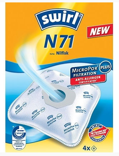 Swirl Staubbeutel N 71 – 4 Stück, für Nilfisk G/Allergie/Classic-Serien und andere