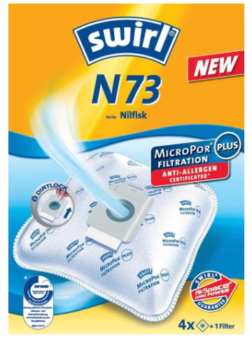 Swirl Staubbeutel N 73 – 4 Stück, für Nilfisk GM 200–599, King 223 595 00