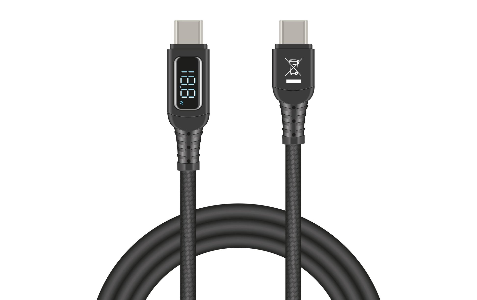 DeLOCK USB-C auf USB-C Kabel – USB 2.0 (480 Mbit/s) – 1,2 m – PD 140 W – Textilmantel, LED-Display – Schwarz