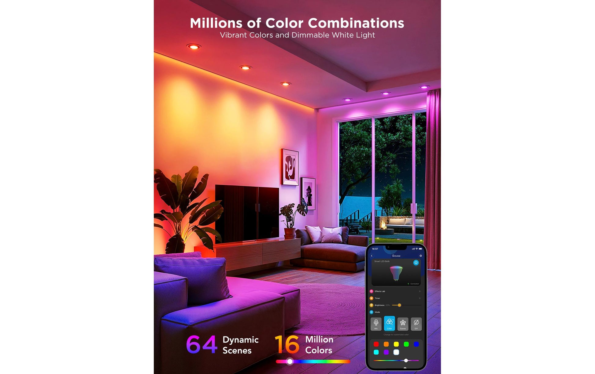 Govee Smart-Leuchtmittel GU10 – RGB+CCT 2700–6500 K, 400 lm, 4,8 W, WLAN/Bluetooth – 2 Stk.