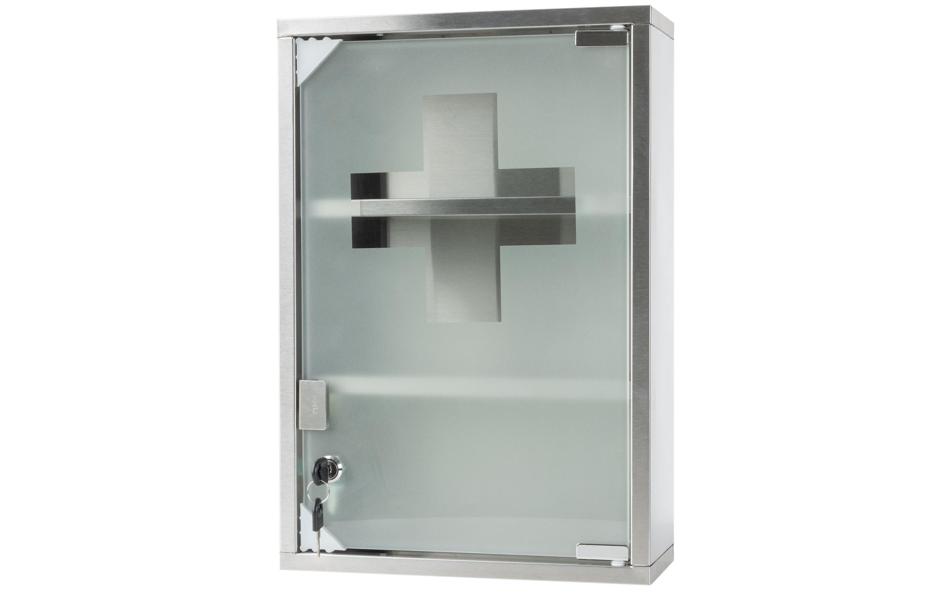 STRUCT Medizinschrank L – abschliessbar, Edelstahl, 300 × 120 × 450 mm, silber