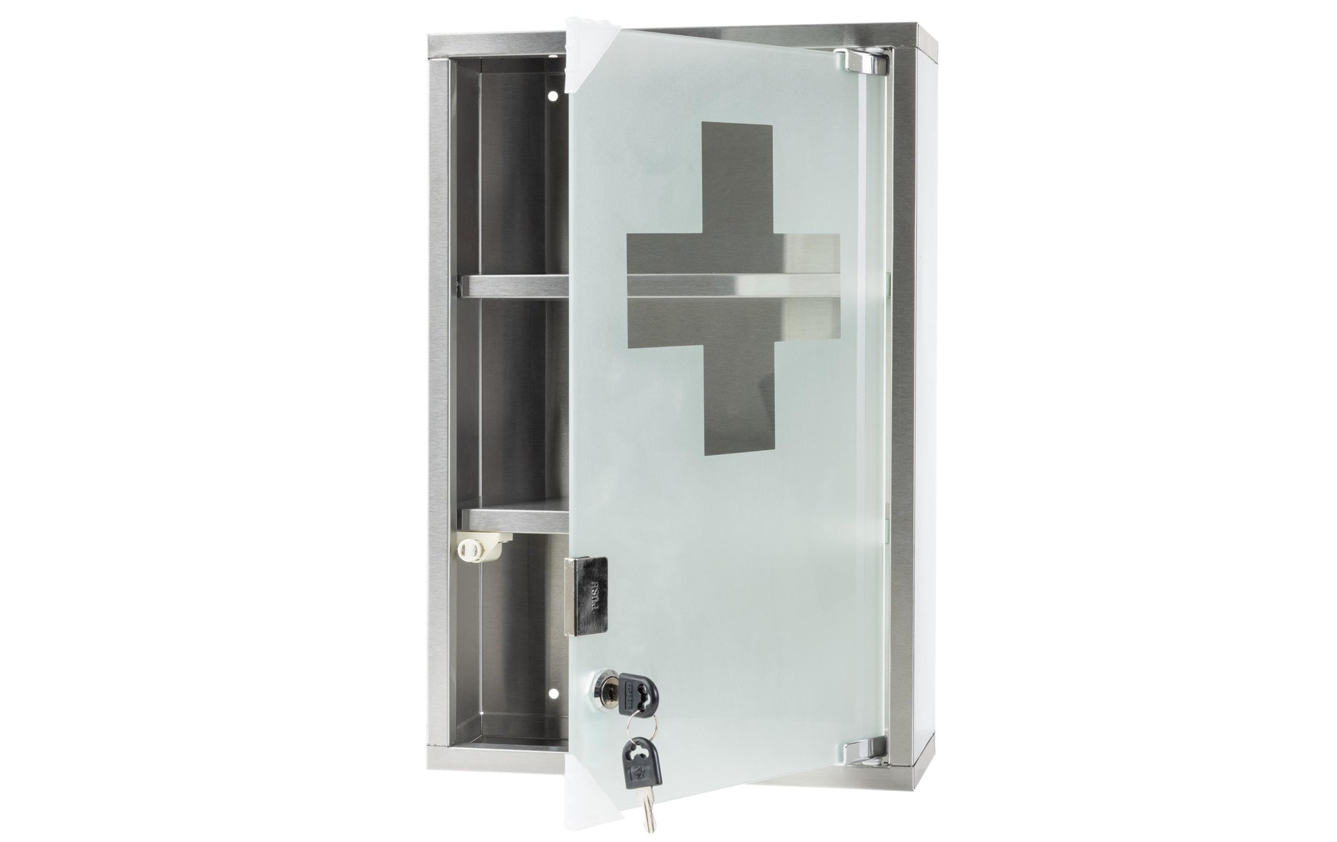 STRUCT Medizinschrank L – abschliessbar, Edelstahl, 300 × 120 × 450 mm, silber
