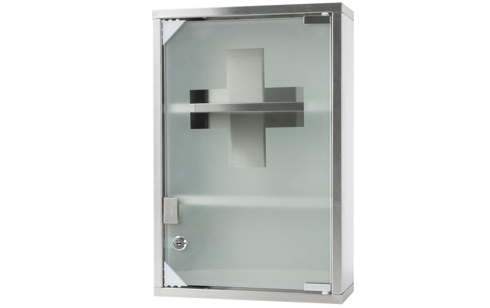 STRUCT Medizinschrank L – abschliessbar, Edelstahl, 300 × 120 × 450 mm, silber