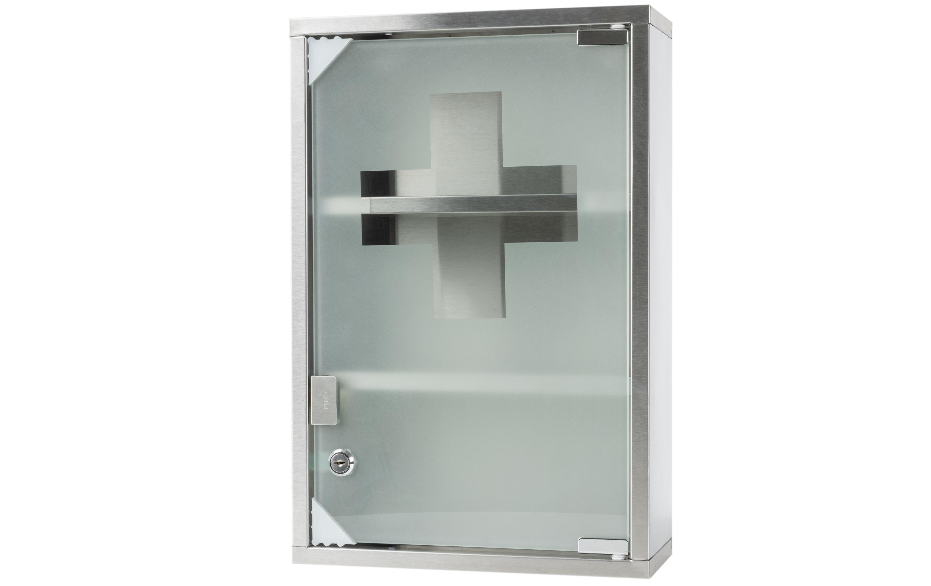 STRUCT Medizinschrank L – abschliessbar, Edelstahl, 300 × 120 × 450 mm, silber
