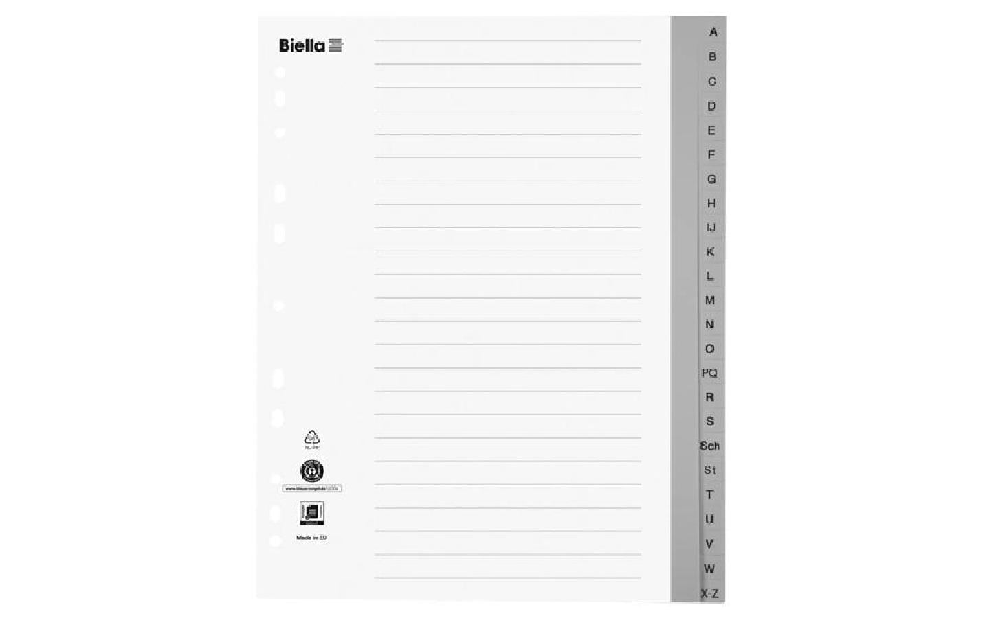 Biella Register – Vollformat, 24-teilig, PP, grau, vorgedruckt, für A4 hoch überbreit