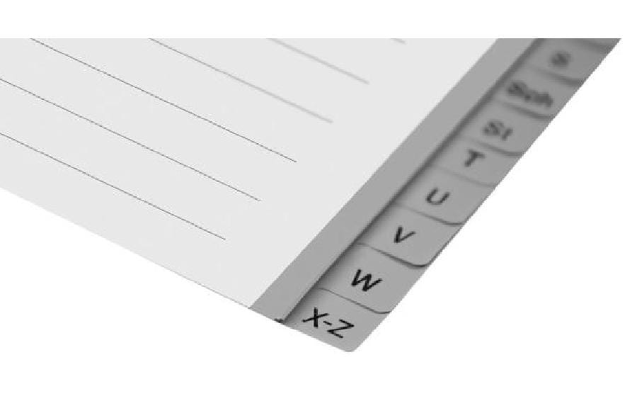 Biella Register – Vollformat, 24-teilig, PP, grau, vorgedruckt, für A4 hoch überbreit