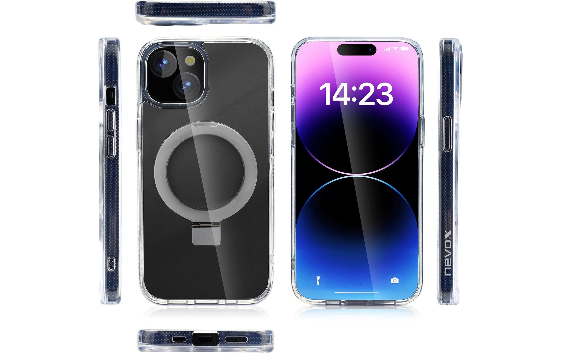 Nevox – Backcover – für Apple iPhone 16 – Transparent – TPU – MagSafe-kompatibel, Desktop-Ständer