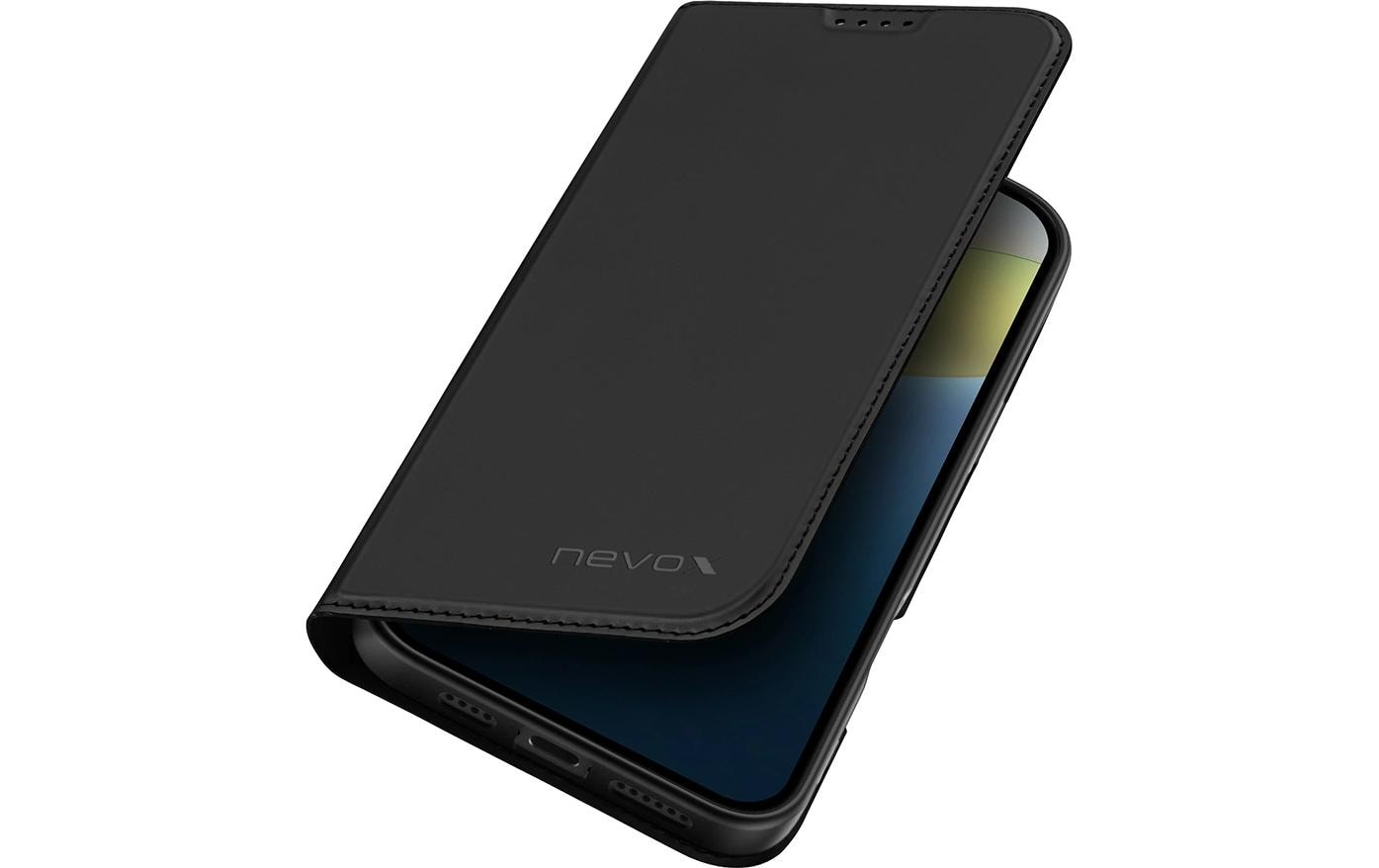 nevox Vario Series Wallethülle – für Apple iPhone 16 Plus, mit Ständer, 1 Kartenfach, PU+TPU, Schwarz