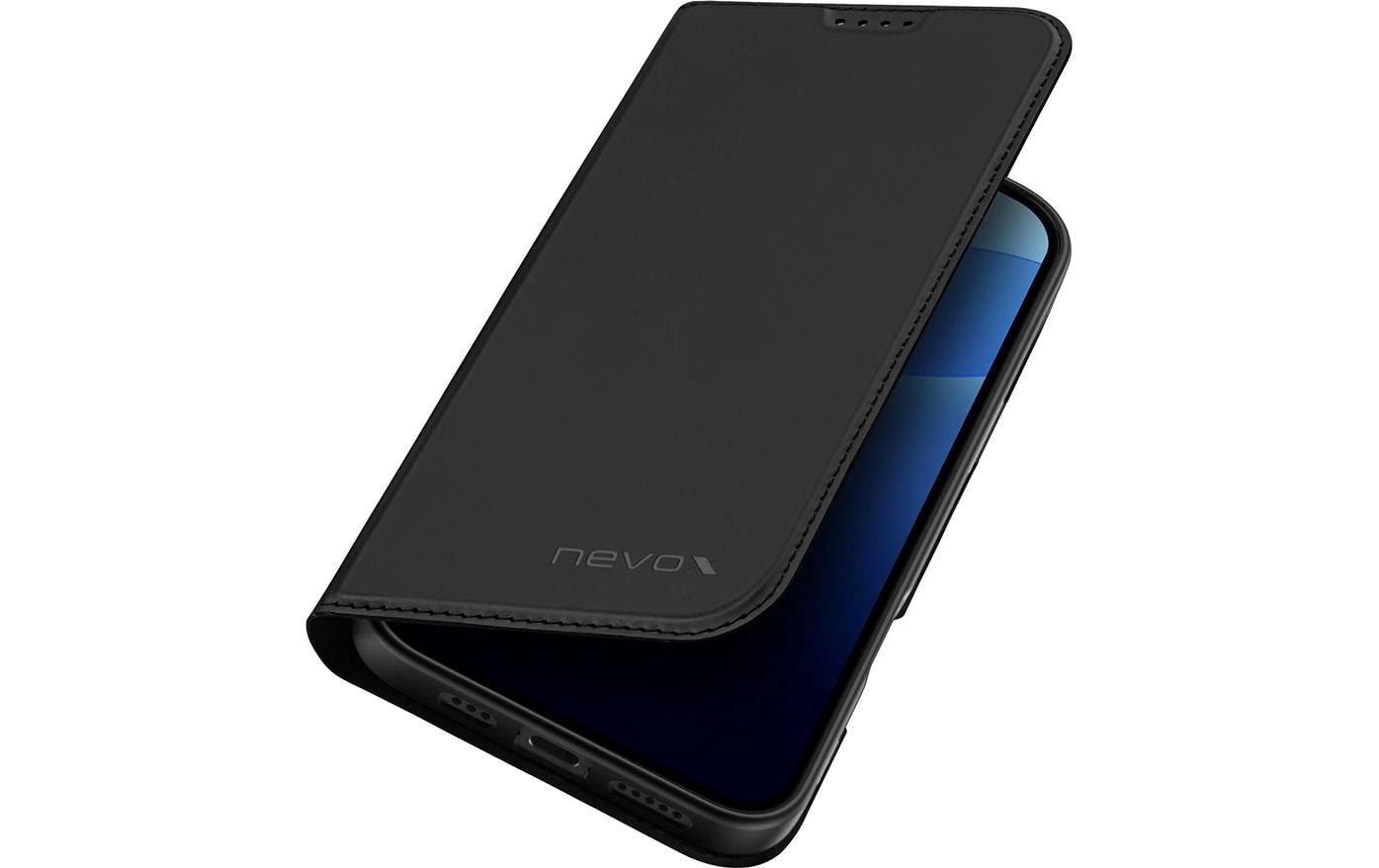 nevox Vario Series Wallethülle – für Apple iPhone 16 Pro, mit Ständer, 1 Kartenfach, PU+TPU, Schwarz