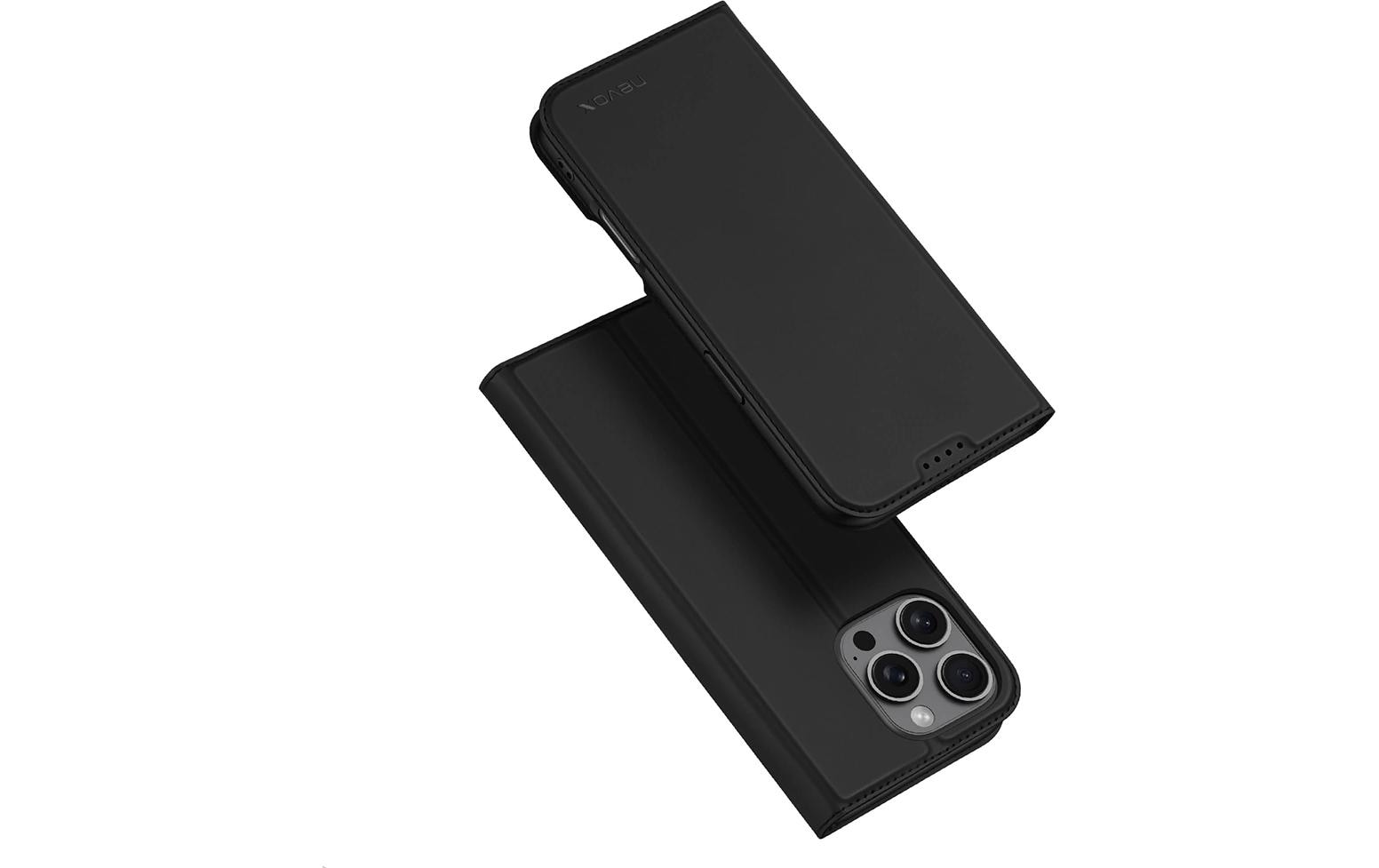 nevox Vario Series Wallethülle – für Apple iPhone 16 Pro, mit Ständer, 1 Kartenfach, PU+TPU, Schwarz