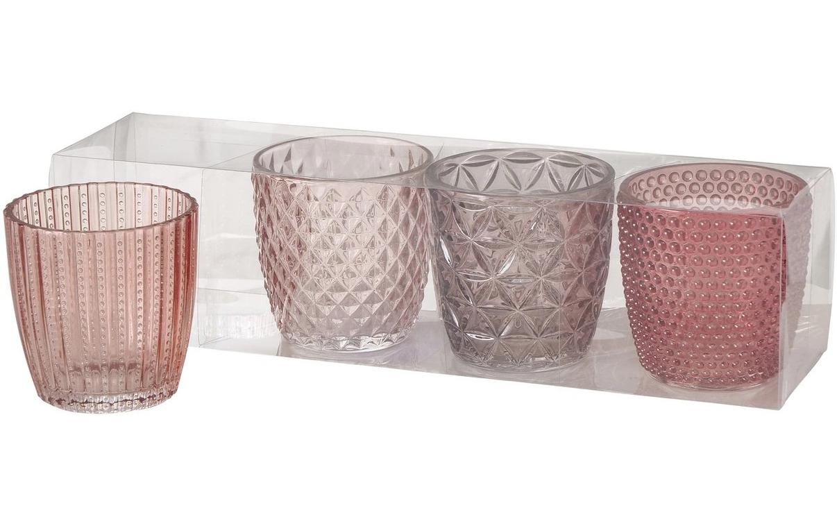 Boltze Windlicht Marilu – Glas, Rosa – Ø 7,5 × 7,5 cm – 4-teilig