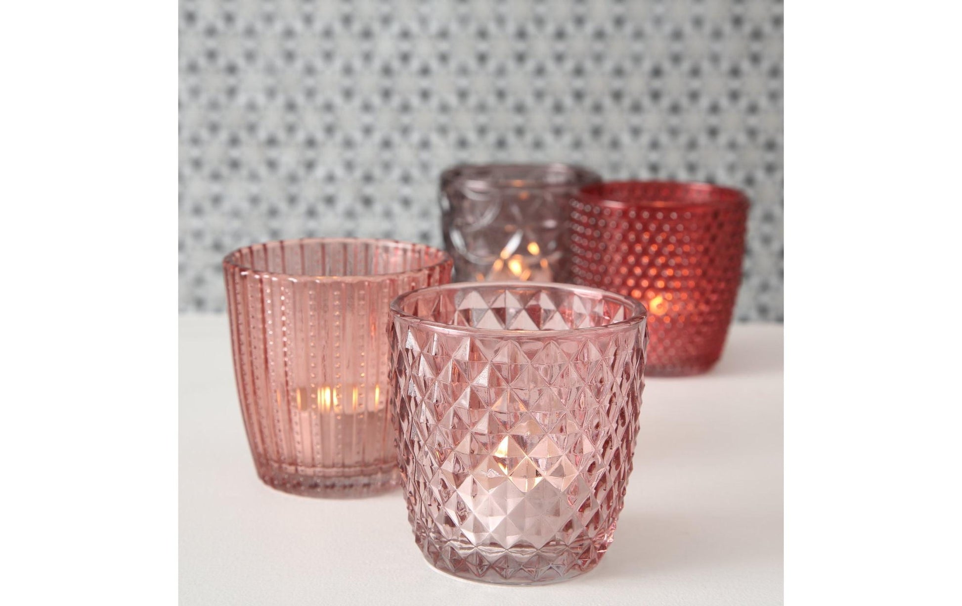 Boltze Windlicht Marilu – Glas, Rosa – Ø 7,5 × 7,5 cm – 4-teilig