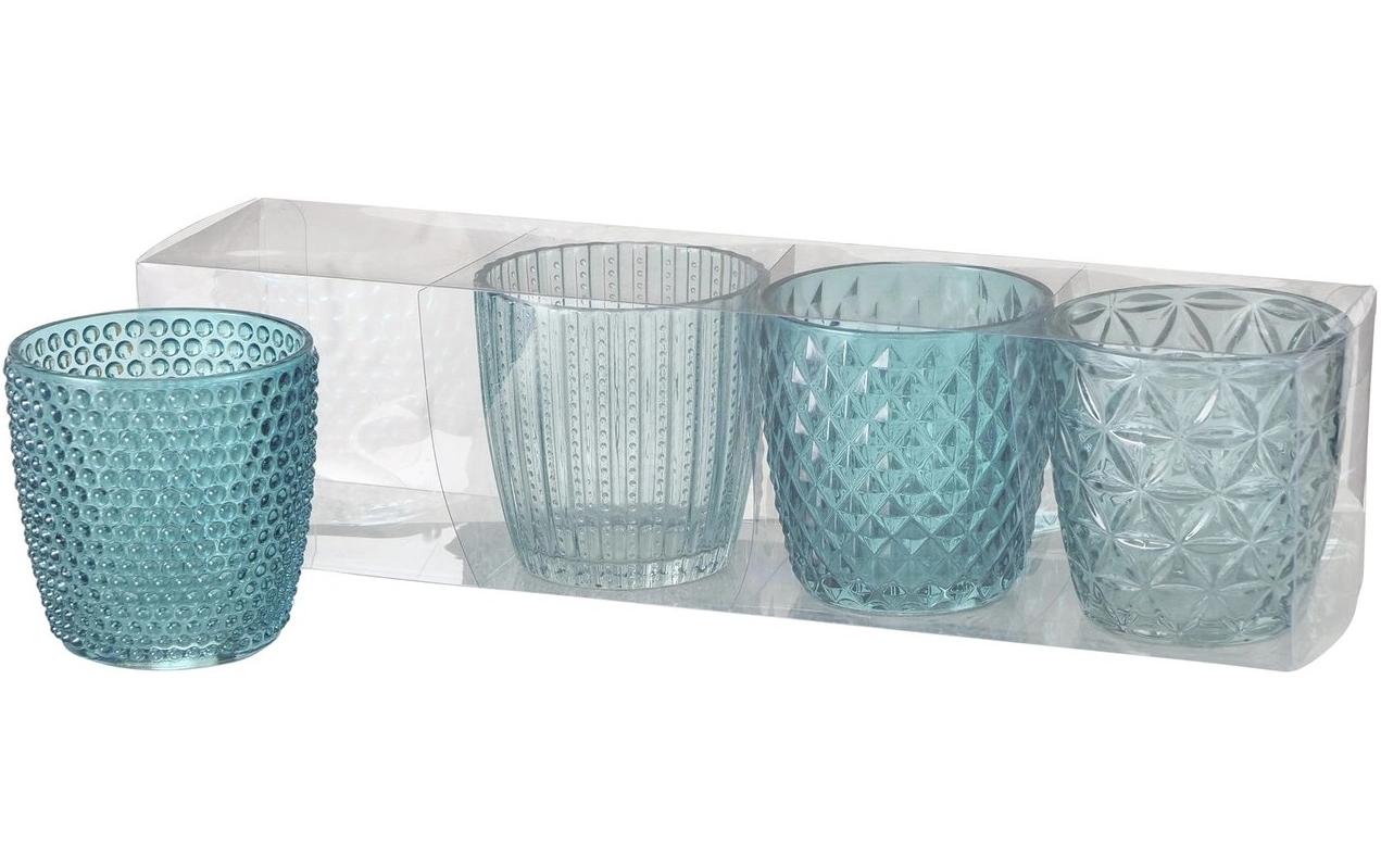 Boltze Windlicht – Glas, petrol – Ø 7,5 × 7,5 cm – 4-teilig