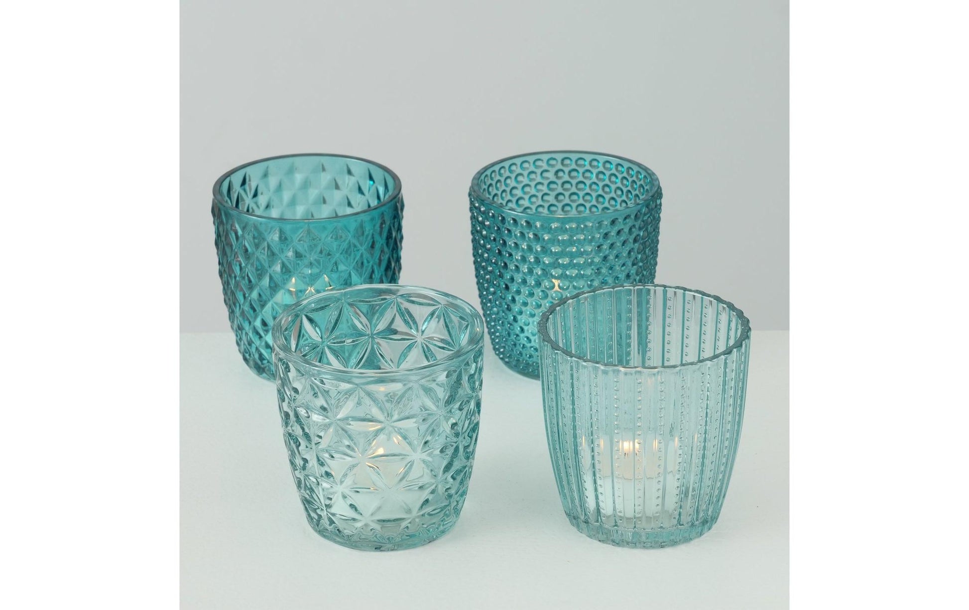Boltze Windlicht – Glas, petrol – Ø 7,5 × 7,5 cm – 4-teilig