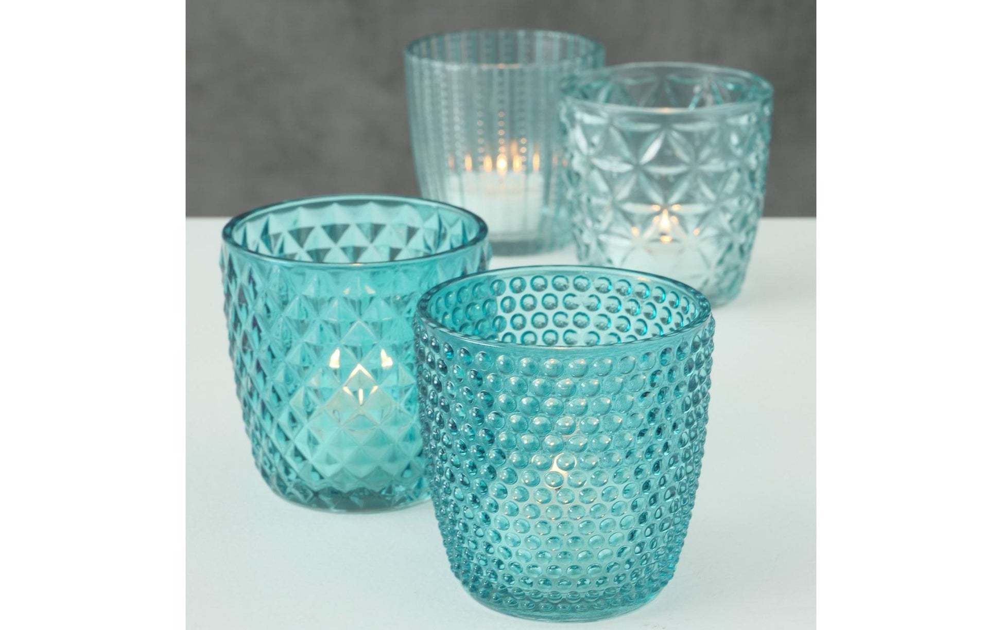 Boltze Windlicht – Glas, petrol – Ø 7,5 × 7,5 cm – 4-teilig