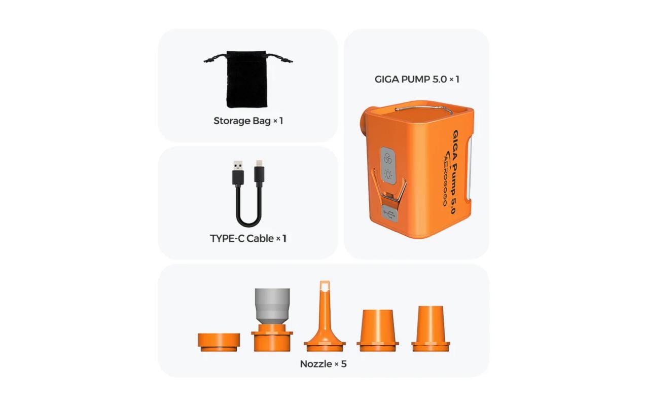 Aerogogo Luftpumpe Giga Pump 5 – Akkubetrieb, 3,7 V, 3600 mAh, 165 g, Kunststoff (ABS), Orange