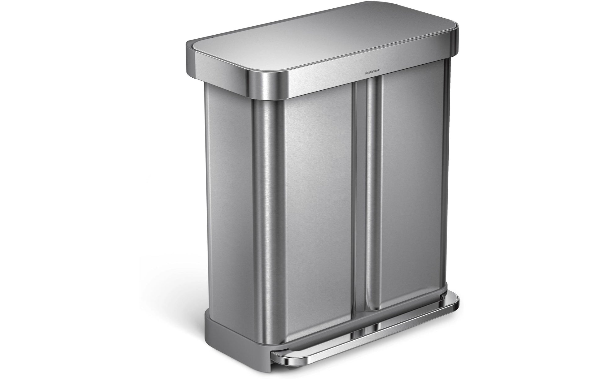 simplehuman Systempapierkorb Doppelkammer – 58 l – Edelstahl – B × H × T 559 × 655 × 361 mm