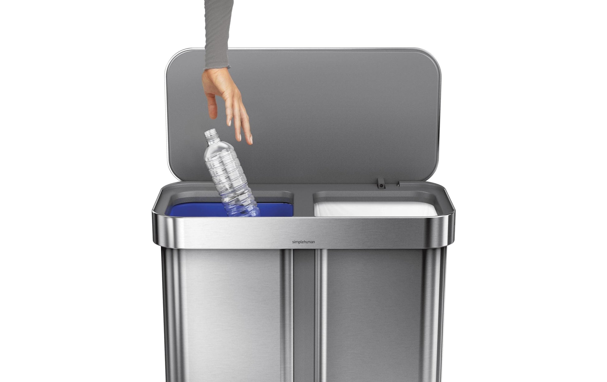 simplehuman Systempapierkorb Doppelkammer – 58 l – Edelstahl – B × H × T 559 × 655 × 361 mm