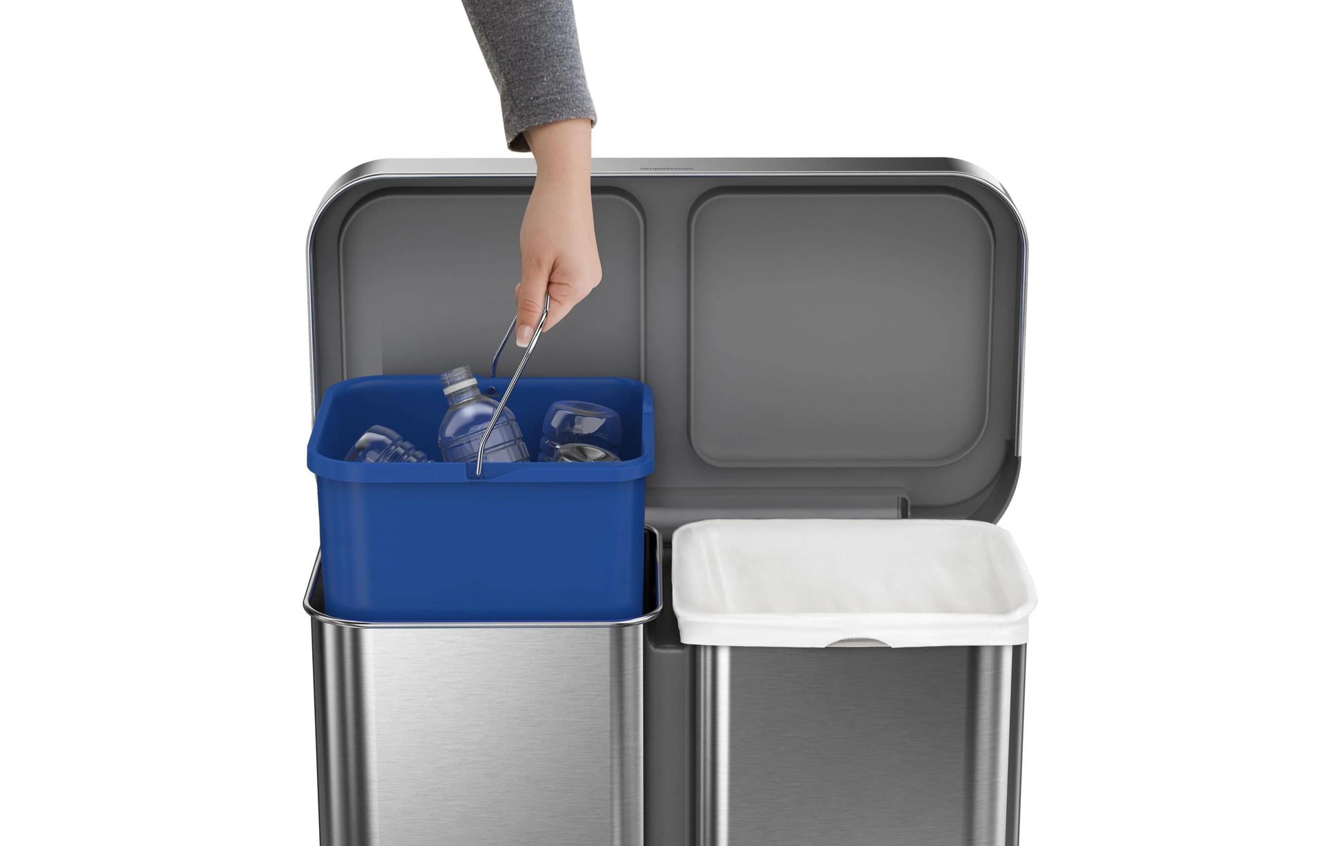 simplehuman Systempapierkorb Doppelkammer – 58 l – Edelstahl – B × H × T 559 × 655 × 361 mm