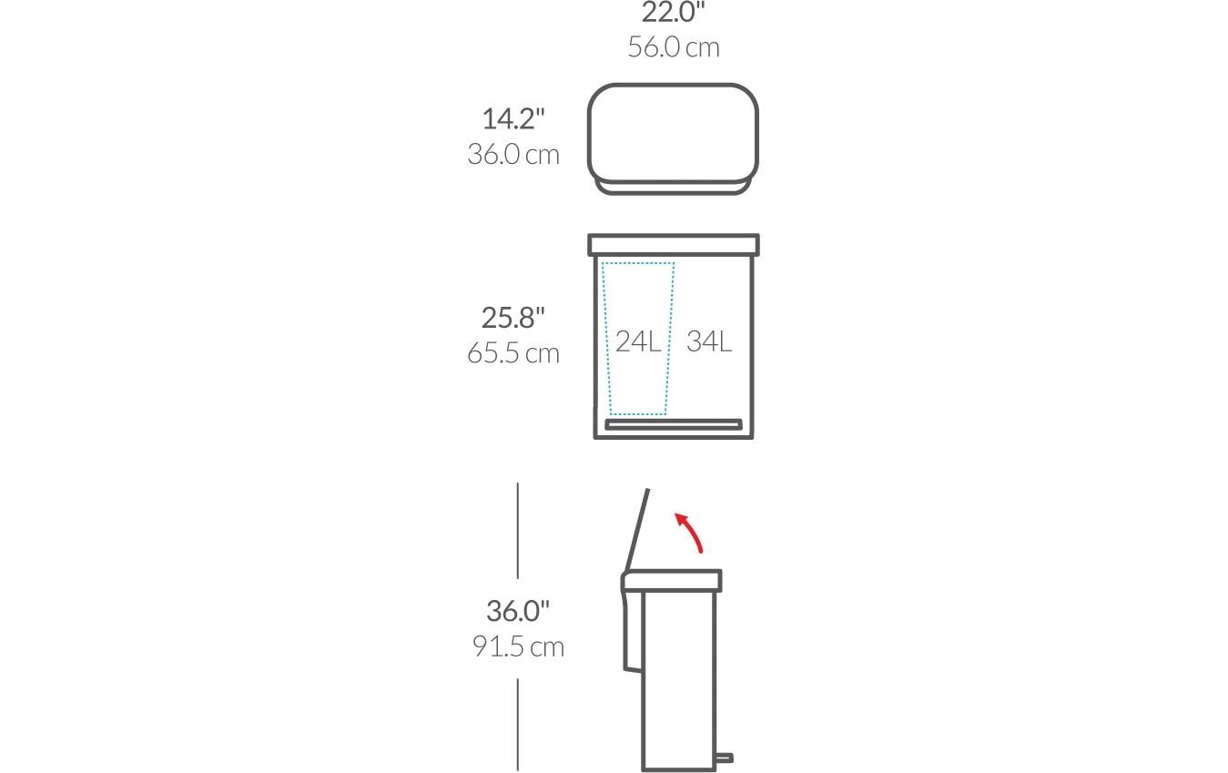 simplehuman Systempapierkorb Doppelkammer – 58 l – Edelstahl – B × H × T 559 × 655 × 361 mm