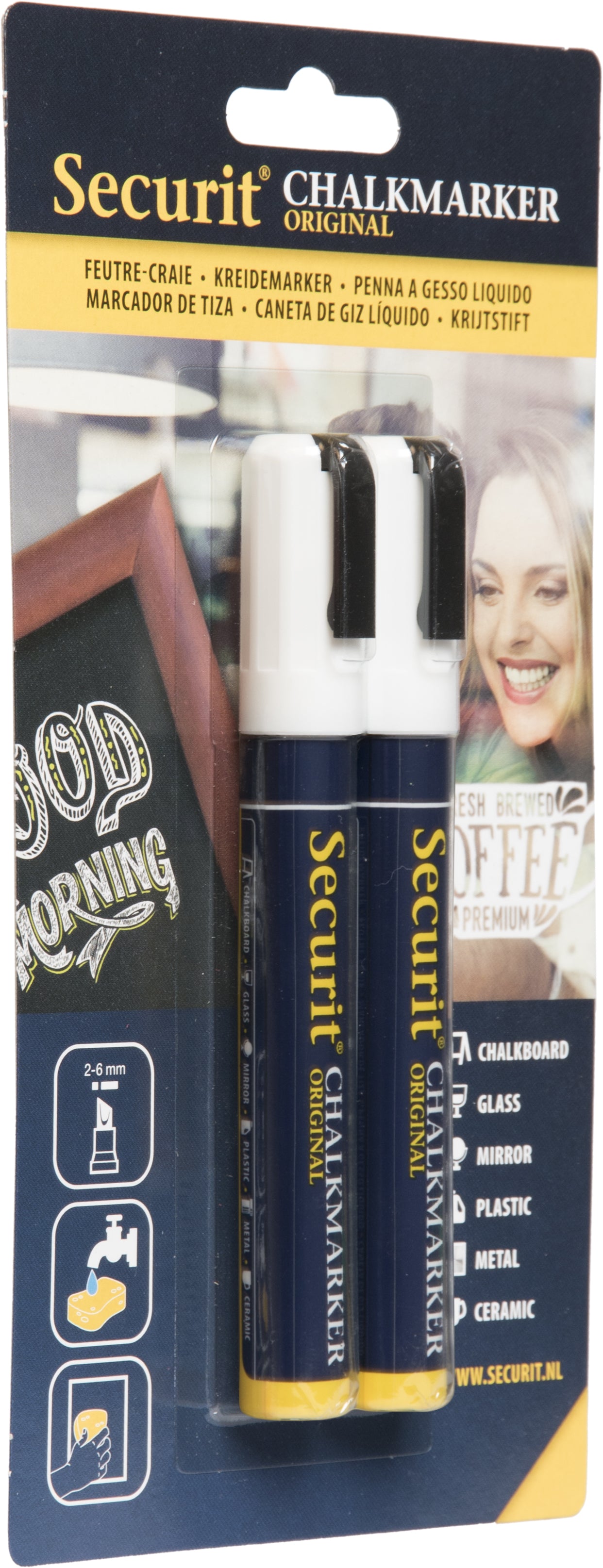 Securit BL-SMA510-WT Kreidemarker – 6 mm – 2er-Set, Weiss – für Glas/Keramik/Metall