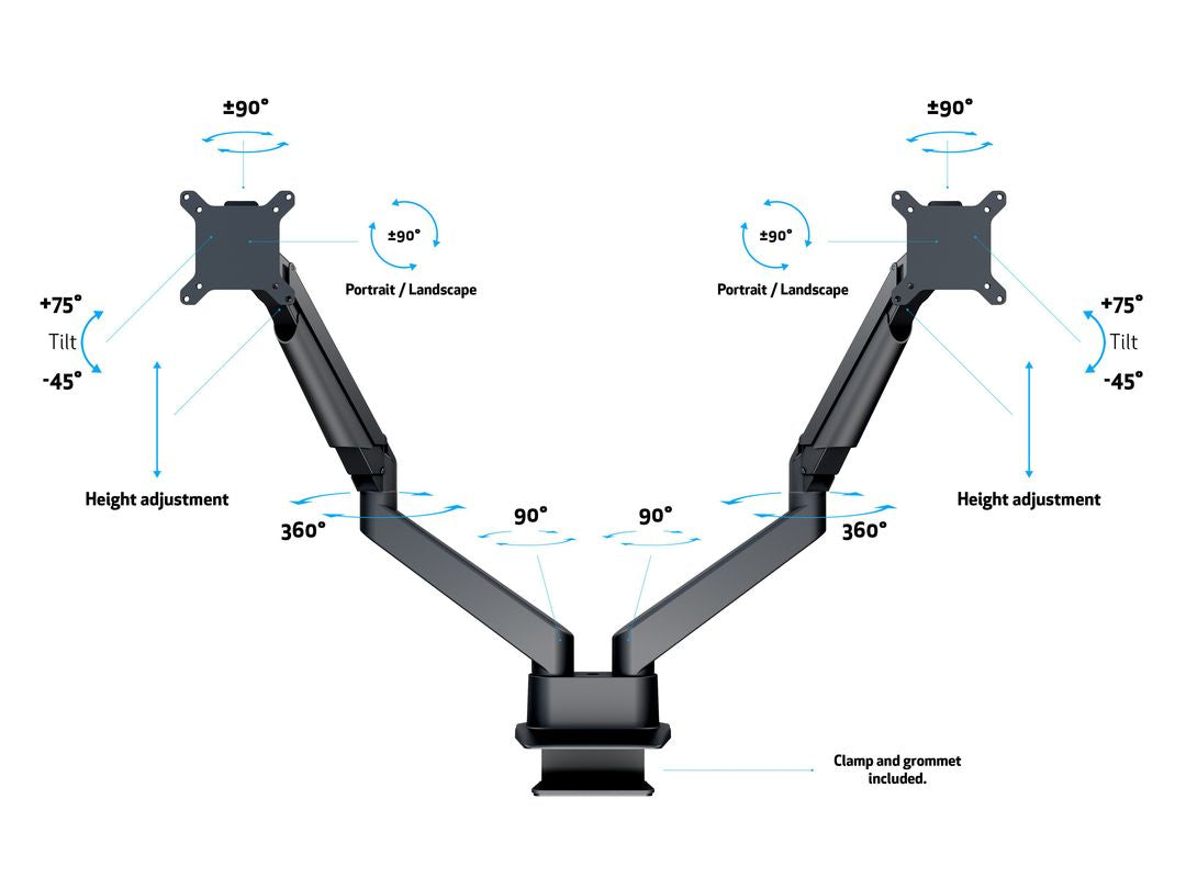 Multibrackets MB 4207 – Tischhalterung, Dual, bis 32", VESA 75 × 75 mm, 21 kg, drehbar, schwarz