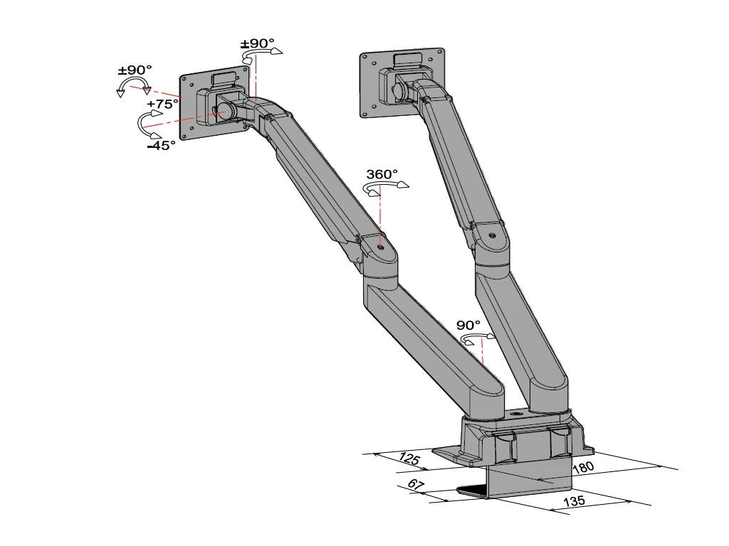 Multibrackets Tischständer Duo 3972 – Tischhalterung, Dual, bis 32", VESA 100 × 100 mm, 10 kg, neigbar, silber