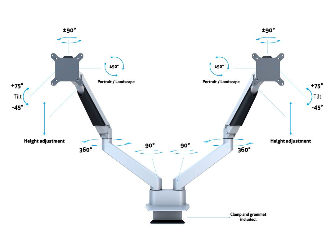 Multibrackets Tischständer Duo 3972 – Tischhalterung, Dual, bis 32", VESA 100 × 100 mm, 10 kg, neigbar, silber