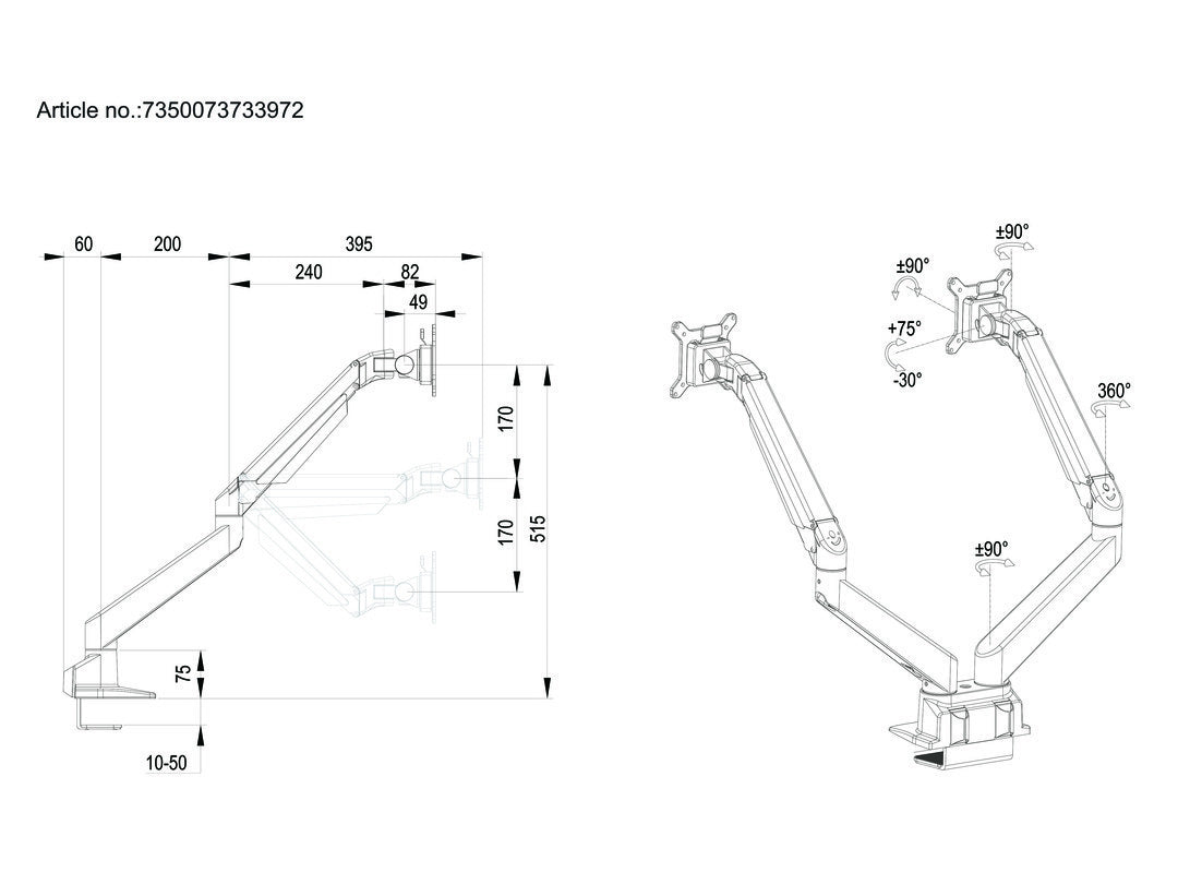 Multibrackets Tischständer Duo 3972 – Tischhalterung, Dual, bis 32", VESA 100 × 100 mm, 10 kg, neigbar, silber