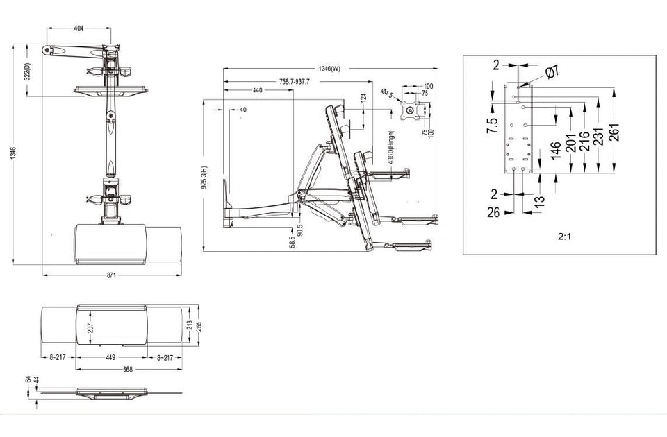 Multibrackets Wand-Schwenkarm – 15–27", 8 kg, weiss