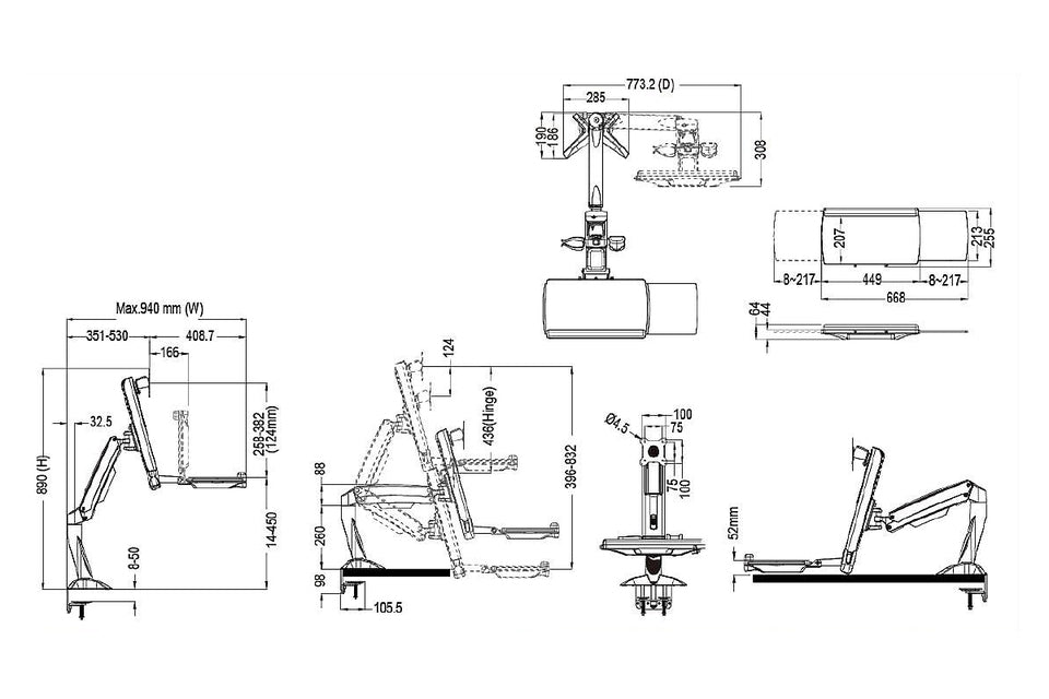 Multibrackets Wandhalterung – bis 27", 8 kg, drehbar, schwarz