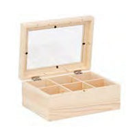 GLOREX Teebox Aufbewahrungsbox (mit Deckel, 6 Fächer) – Holz – Natur – 220 × 90 × 160 mm