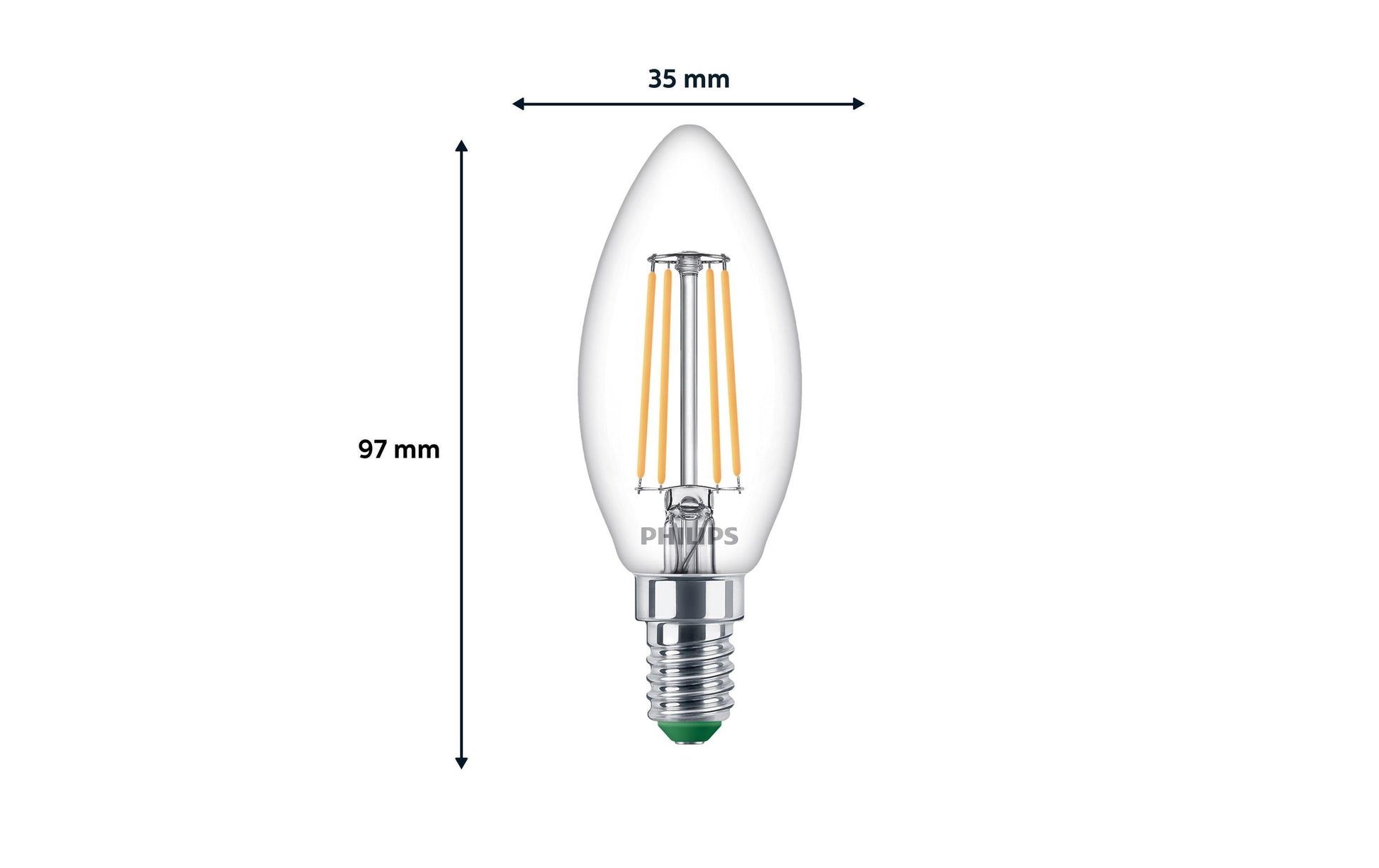 Philips LED-Leuchtmittel E14 B35 (Kerze) – Warmweiss 2700 K, 485 lm, 2,3 W – Klar/Glas – 1 Stk.