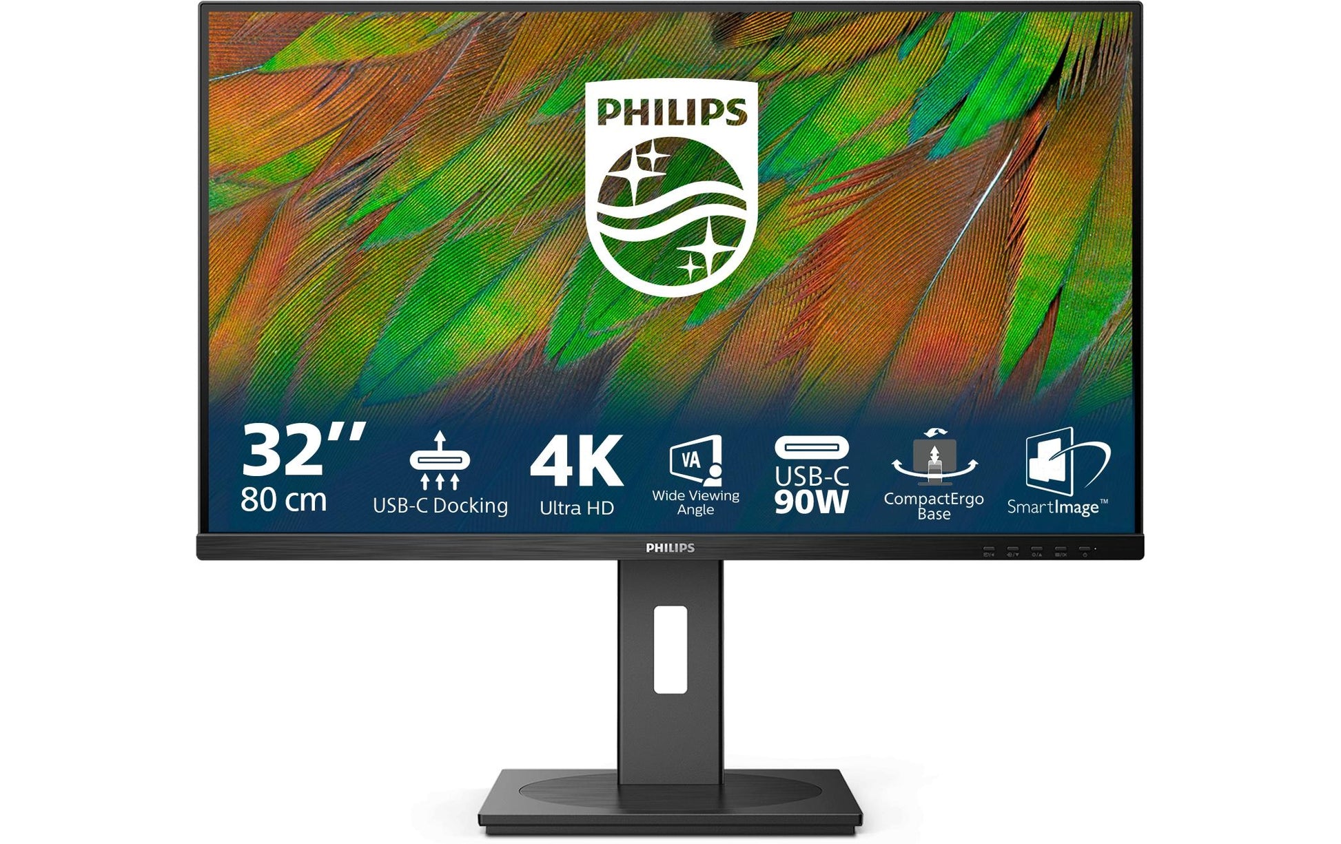 Philips 32B1U3900/00 – Monitor, 31,5", 350 cd/m², USB-C, 4× USB 3.0, Lautsprecher, VESA 100 × 100, Schwarz