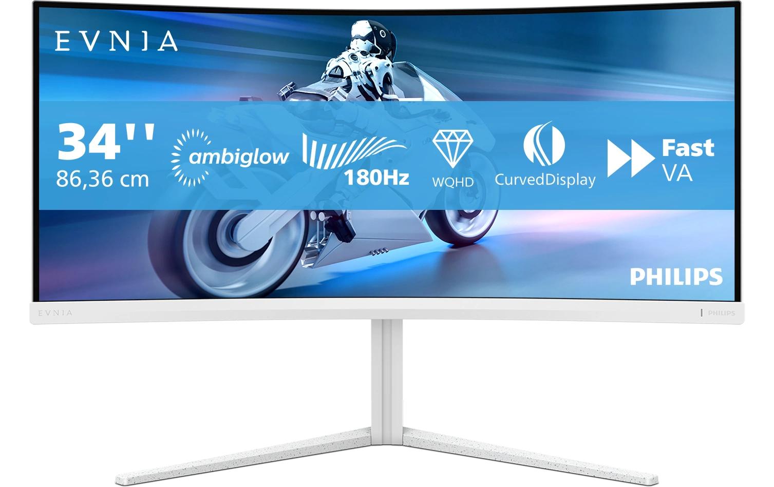 Philips Evnia 5000 34M2C5501A/00 – Monitor, 34", Curved, USB-Hub, Lautsprecher, VESA 100 × 100, Weiss