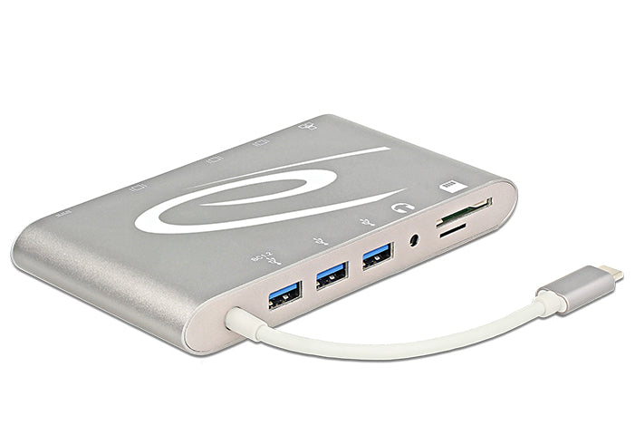 DeLOCK 87298 Dockingstation – USB-C, DP/HDMI/VGA, 3× USB-A, GbE, SD/microSD, 3,5 mm, für Windows/Mac/Android