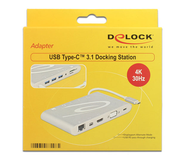 DeLOCK 87298 Dockingstation – USB-C, DP/HDMI/VGA, 3× USB-A, GbE, SD/microSD, 3,5 mm, für Windows/Mac/Android