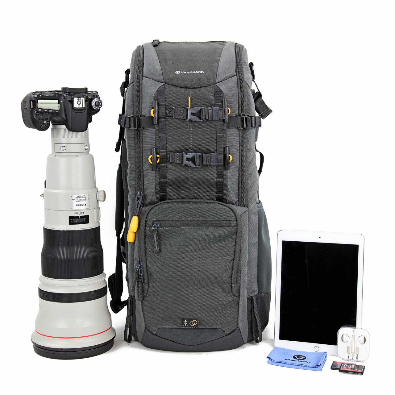 Vanguard Alta Sky 66 Rucksack – Für Super-Tele bis 600 mm f/4 – 9" Tablet, Regenabdeckung – Grau