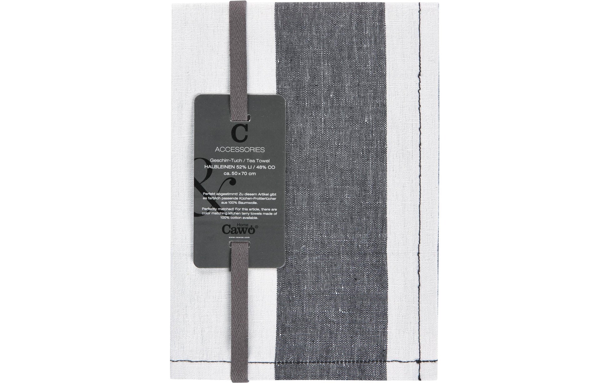 Cawö Geschirrtuch Zoom Blockstreifen – Schwarz/Weiss – 50 × 70 cm – Baumwolle