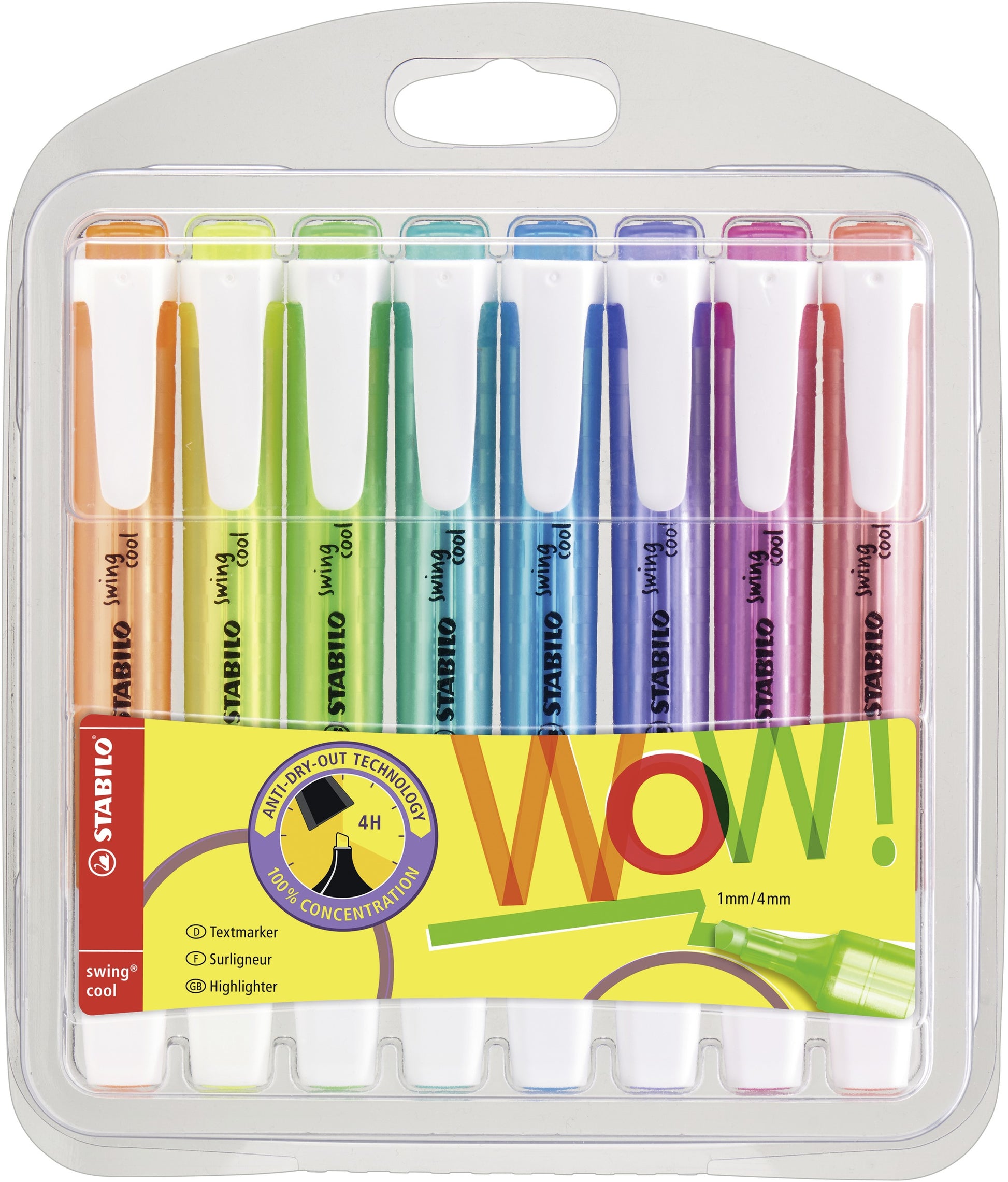 STABILO Swing Cool Textmarker Set 8 Farben – Keilspitze, 1–4 mm