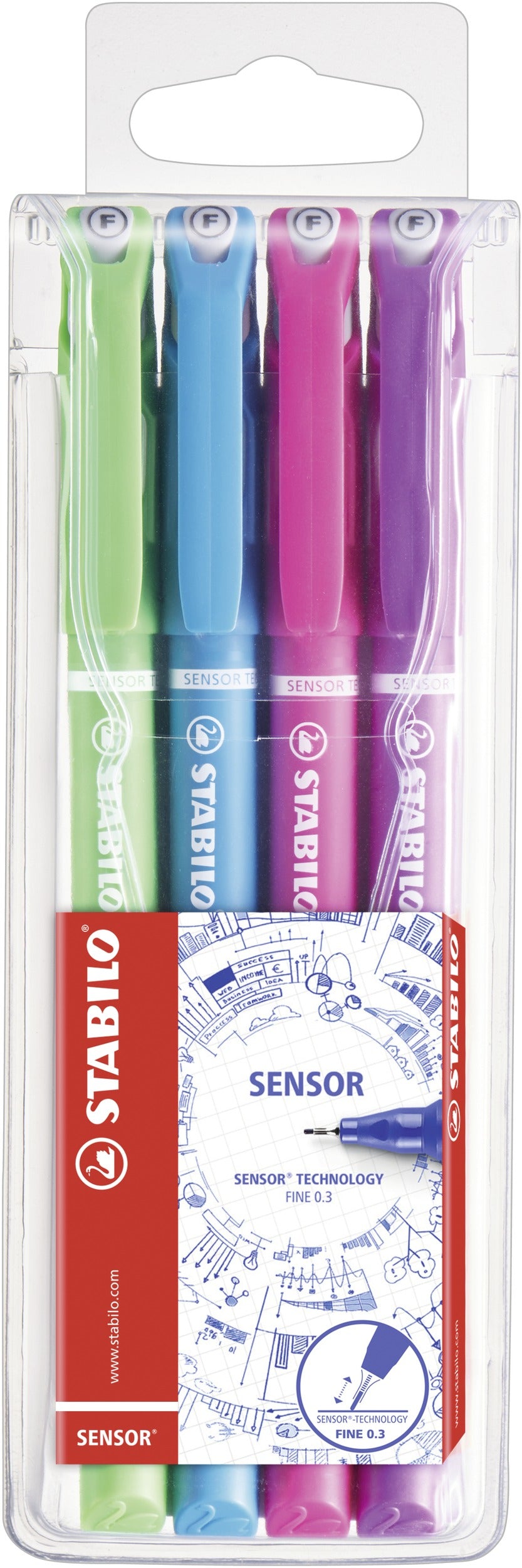 STABILO Sensor F – 4er-Set – 0,3 mm – sortiert
