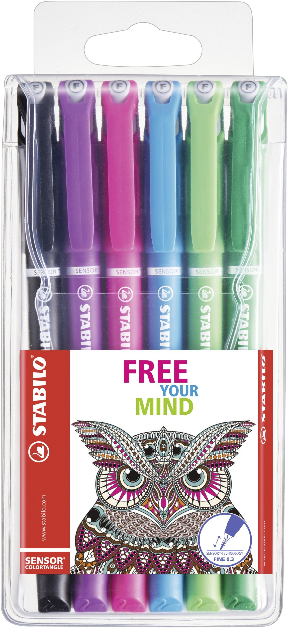 STABILO Sensor F Fineliner – 6er-Set 0,3 mm – 6 Farben, sortiert